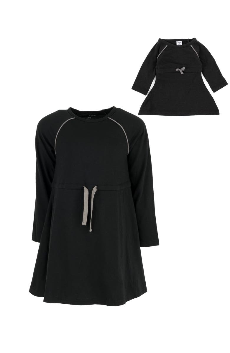 Leveret Girls Bow Tie Dress with Matching Doll Dress, Alternate, color, Black