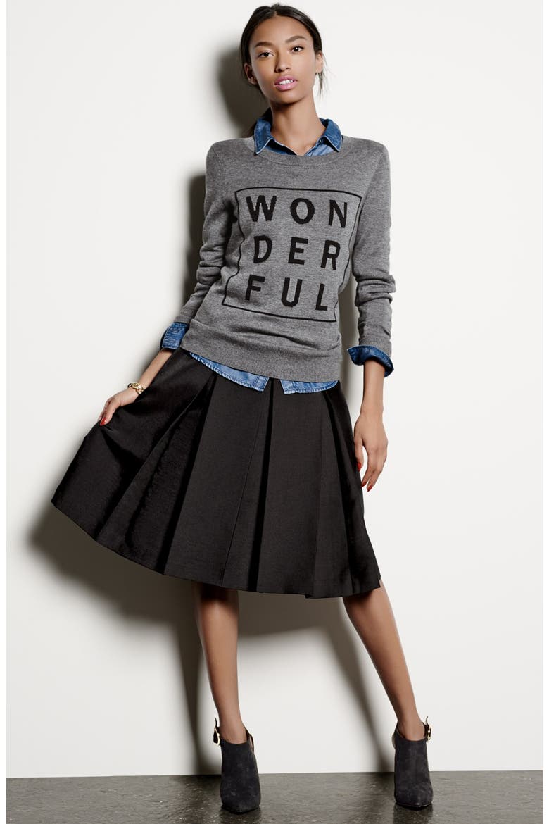 Pleat Midi Skirt, Alternate, color, BLACK