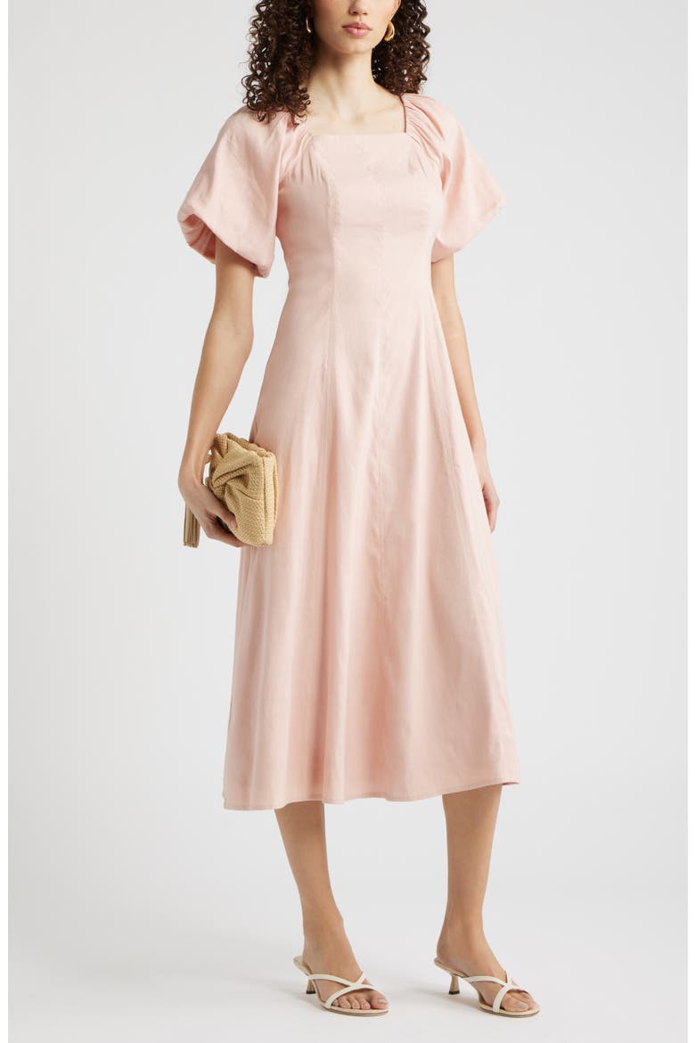 Seam Detail Linen Blend Midi Dress, Alternate, color, PINK SMOKE