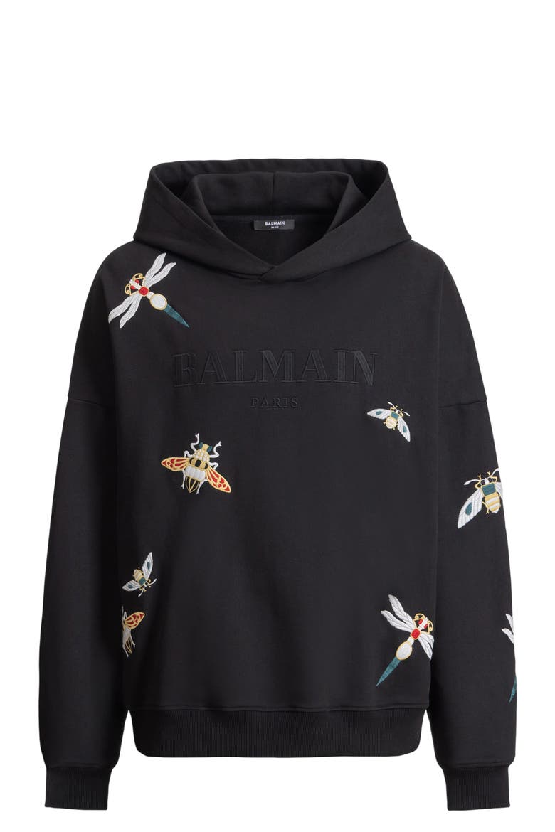 Embroidered Balmain Insect hoodie, Alternate, color, black