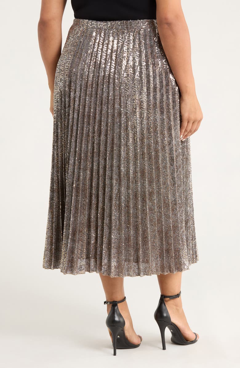 Anne Klein Sequin Pleated Pull-On Midi Skirt, Alternate, color, Pewter Multi