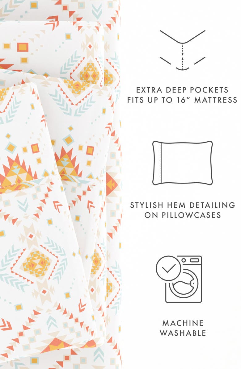 HOMESPUN Ultra Soft Geometric Dreams 4-Piece Bed Sheet Set, Alternate, color, Coral