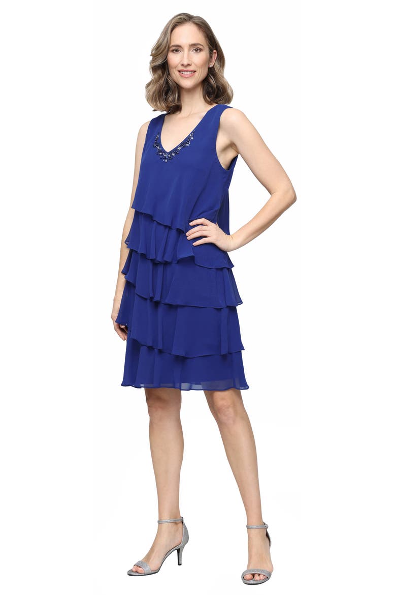 Tiered Ruffle Chiffon Dress with Jacket, Alternate, color, IRIS