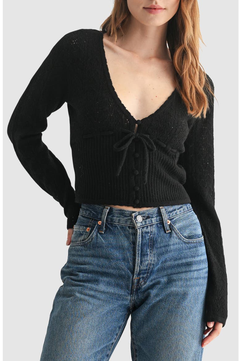 Crop Pointelle & Rib Sweater, Main, color, BLACK