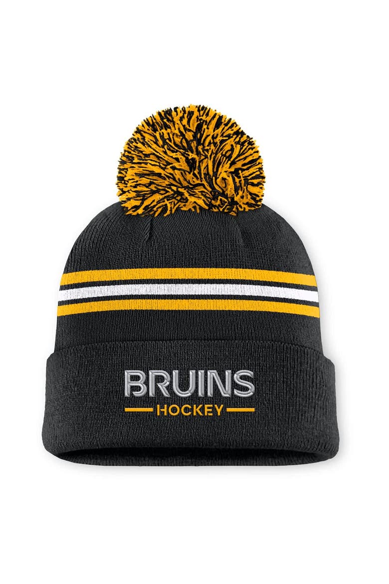 Women's Fanatics Black Boston Bruins Authentic Pro Rink Cuffed Knit Hat with Pom, Main, color, Black