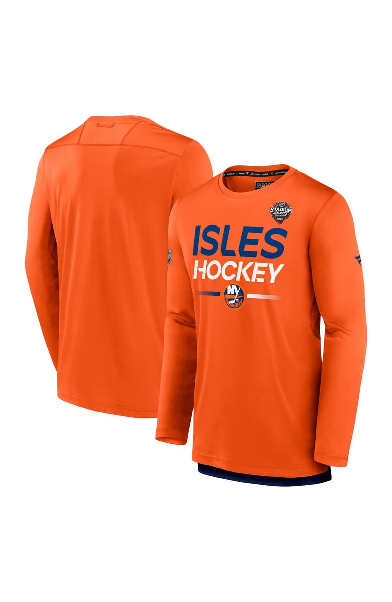 FANATICS Men's Fanatics Branded Orange New York Islanders 2024 NHL Stadium Series Authentic Pro Long Sleeve Tech T-Shirt, Alternate, color, 