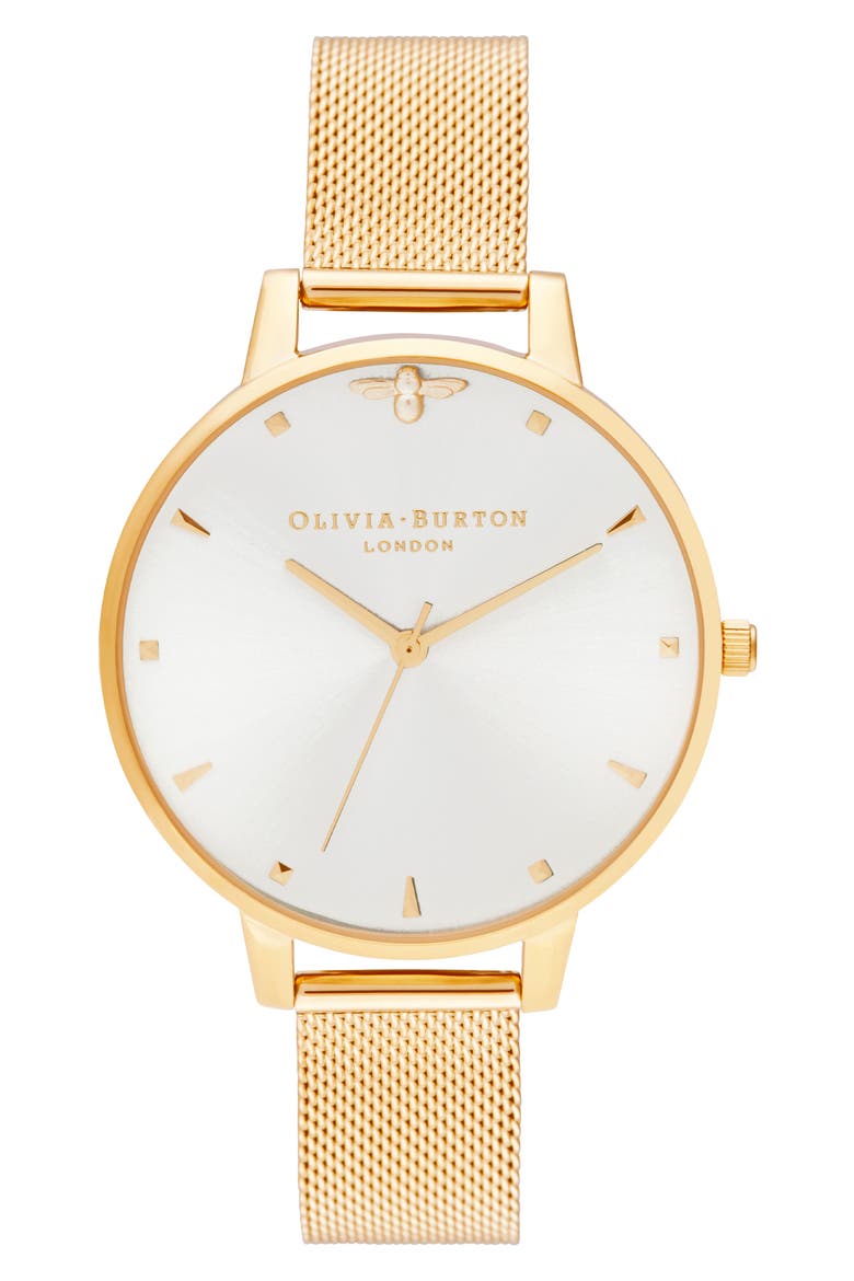 Queen Bee Mesh Strap Watch, 38mm, Main, color, GOLD/ BLUSH/ GOLD