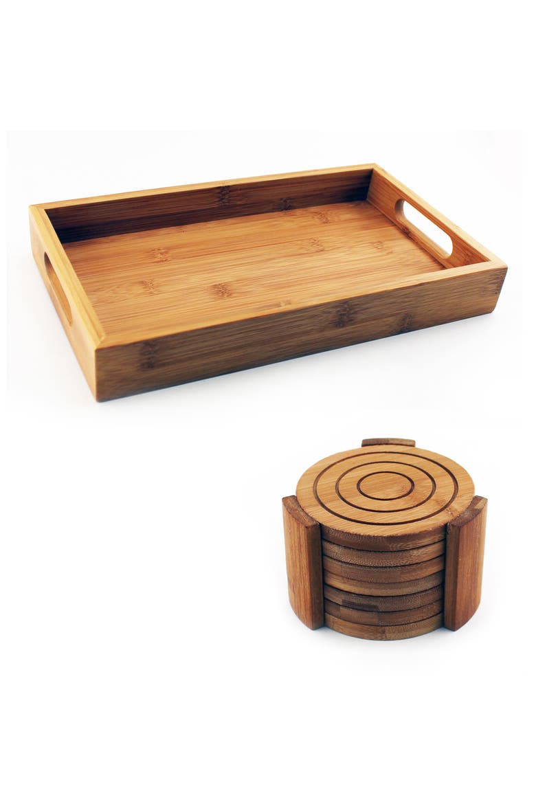 Bamboo Tray & Coaster Set, Main, color, NATURAL