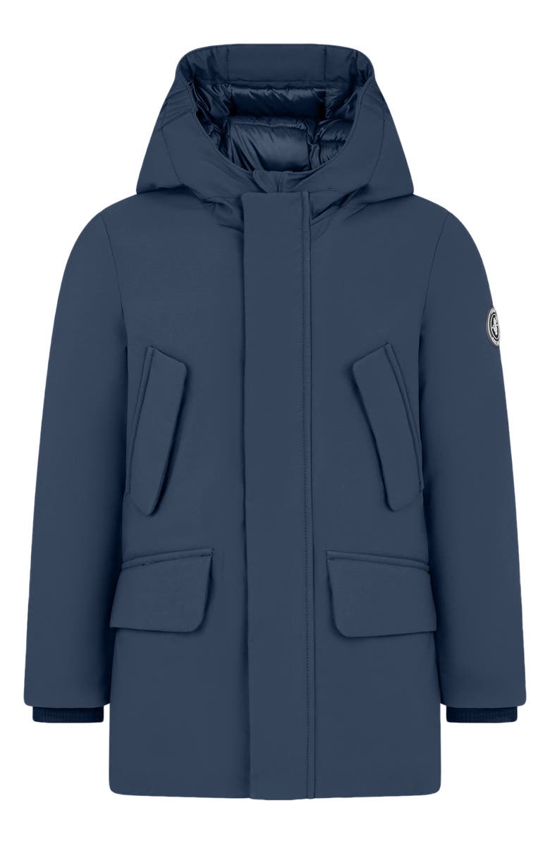 Save The Duck Kids' Basic Water Resistant Long Parka, Main, color, Ink Blue