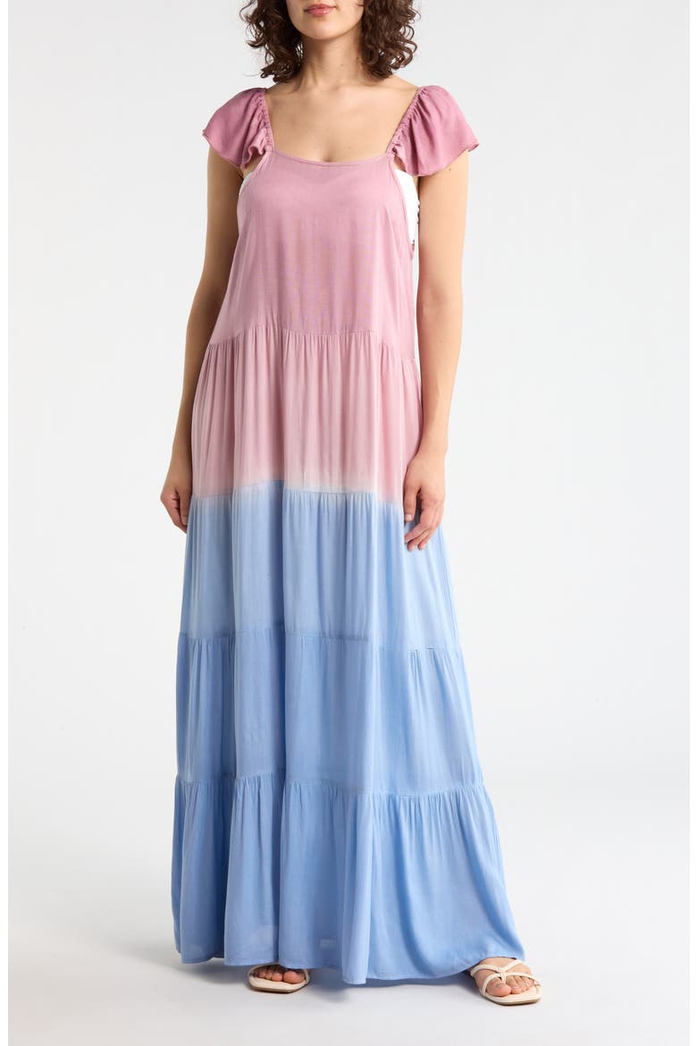 Ombré Flutter Sleeve Cover-Up Maxi Dress, Main, color, MAUVE