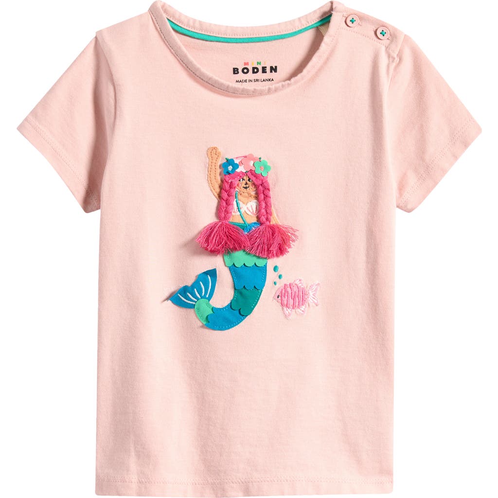 Mini Boden Kids' Mermaid Appliqué Cotton T-shirt In Chalk Pink Mermaid