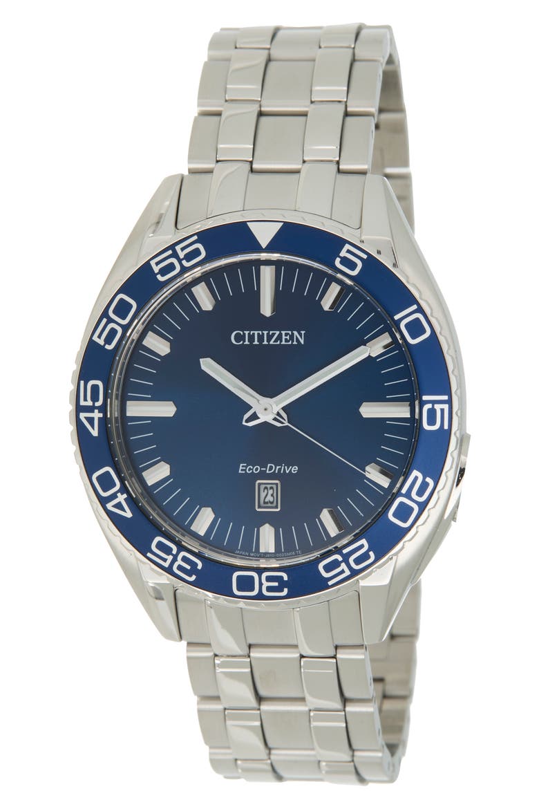 Carson Eco-Drive Bracelet Watch, 41mm, Main, color, SILVER