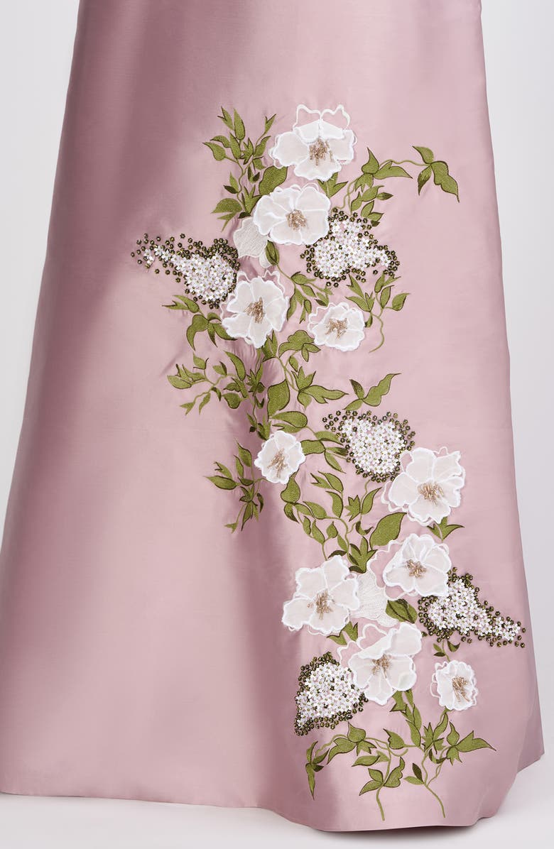 Kay Unger Aurelia Floral Sleeveless Taffeta Gown, Alternate, color, Wood Rose