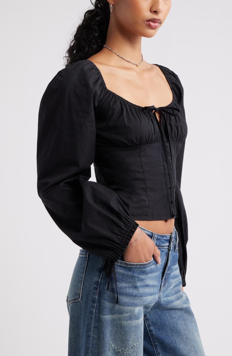 BP. Long Sleeve Corset Cotton Crop Top, Alternate, color, Black