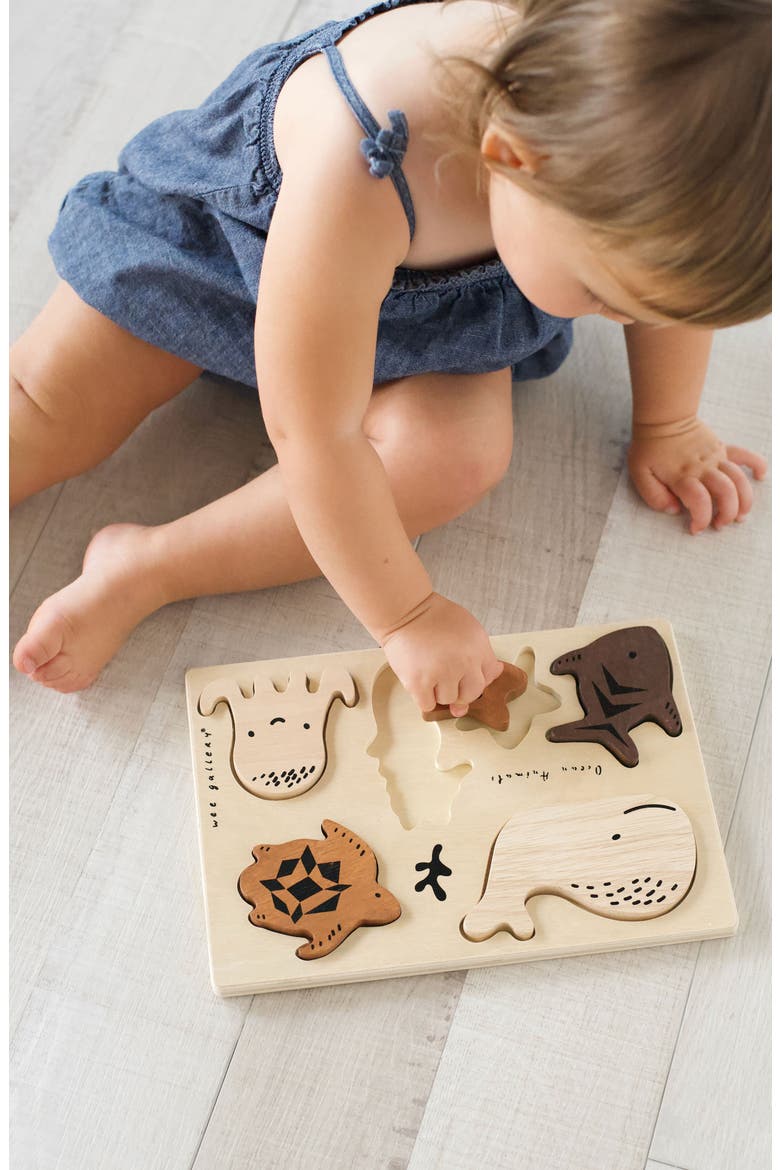 Ocean Nesting Blocks and Wooden Tray Puzzle Bundle, Alternate, color, Ocean