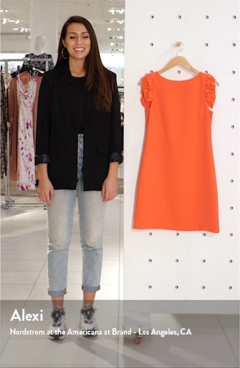 Ruffle Shoulder Crepe Shift Dress, sales video thumbnail