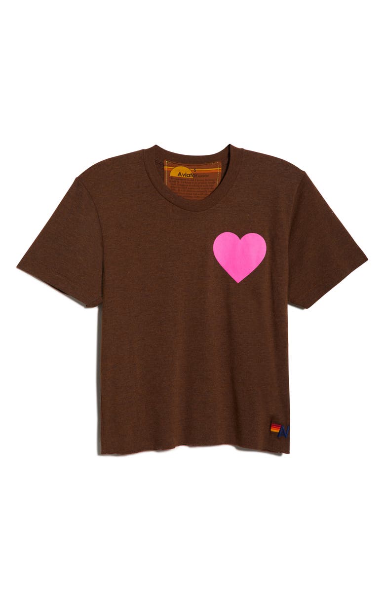 Aviator Nation Heart Boyfriend T-Shirt, Alternate, color, Chocolate/ Neon Pink