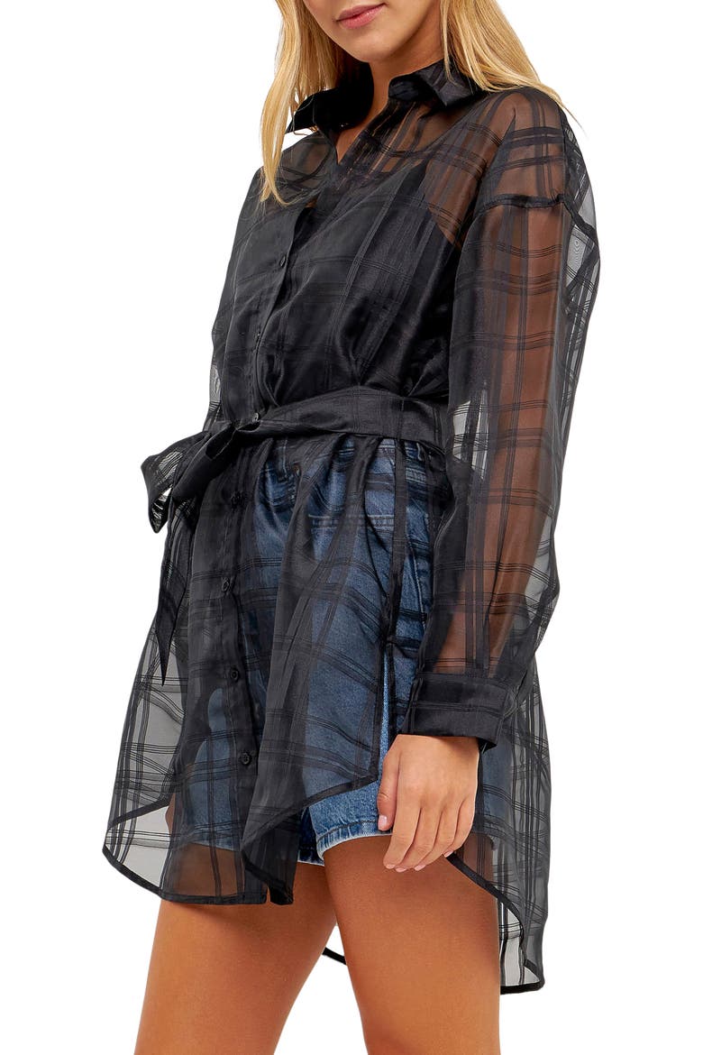 Check Button-Up Shirt, Alternate, color, BLACK