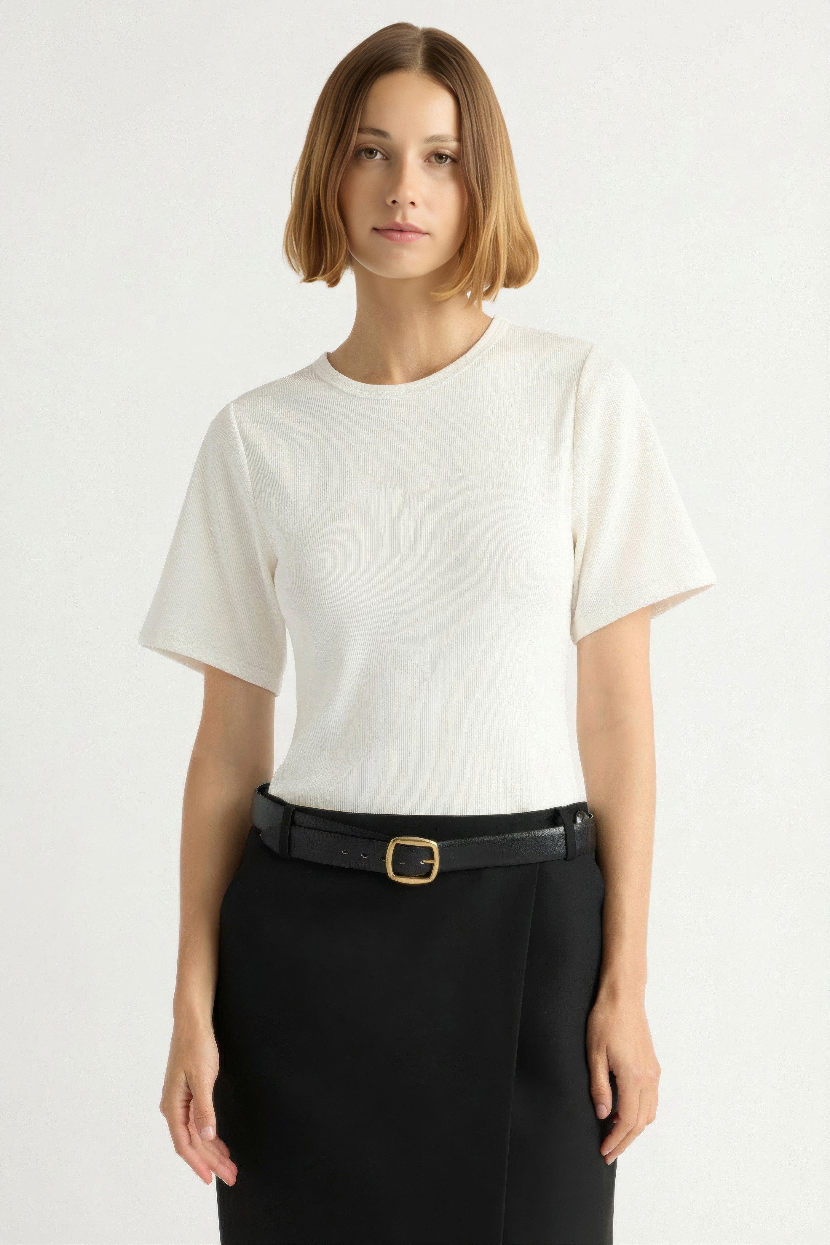Reanne Ribbed Sculpted Crew-Neck Tee