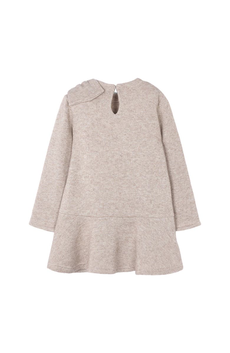 Mayoral Velvet Pleated Dress with Shoulder Bow, Alternate, color, Beige