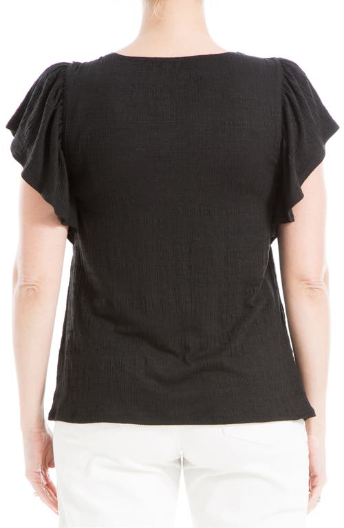 Max Studio Open Stitch Crinkle Top In Black