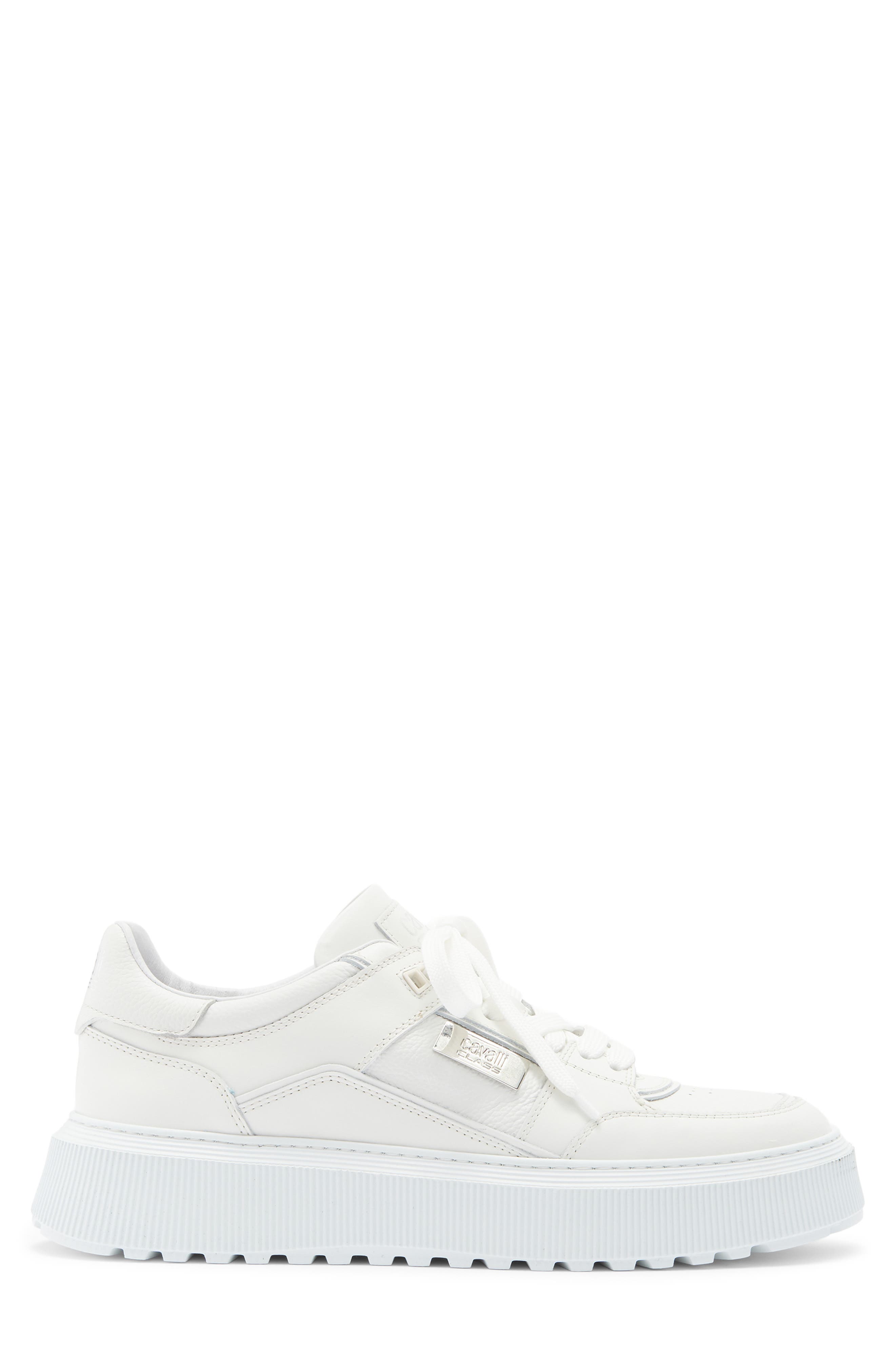 Roberto Cavalli Tonal Leather Sneaker, Alternate, color, White
