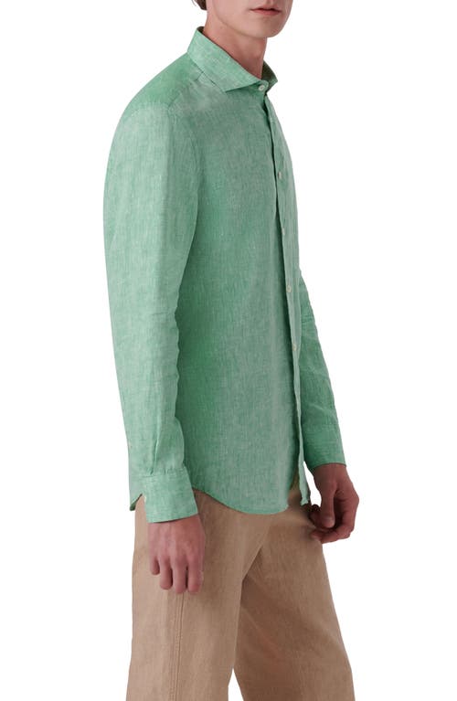 Bugatchi Axel Linen Button-up Shirt In Jade