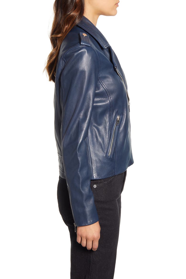 Core Leather Moto Jacket, Alternate, color, NAVY BLUE