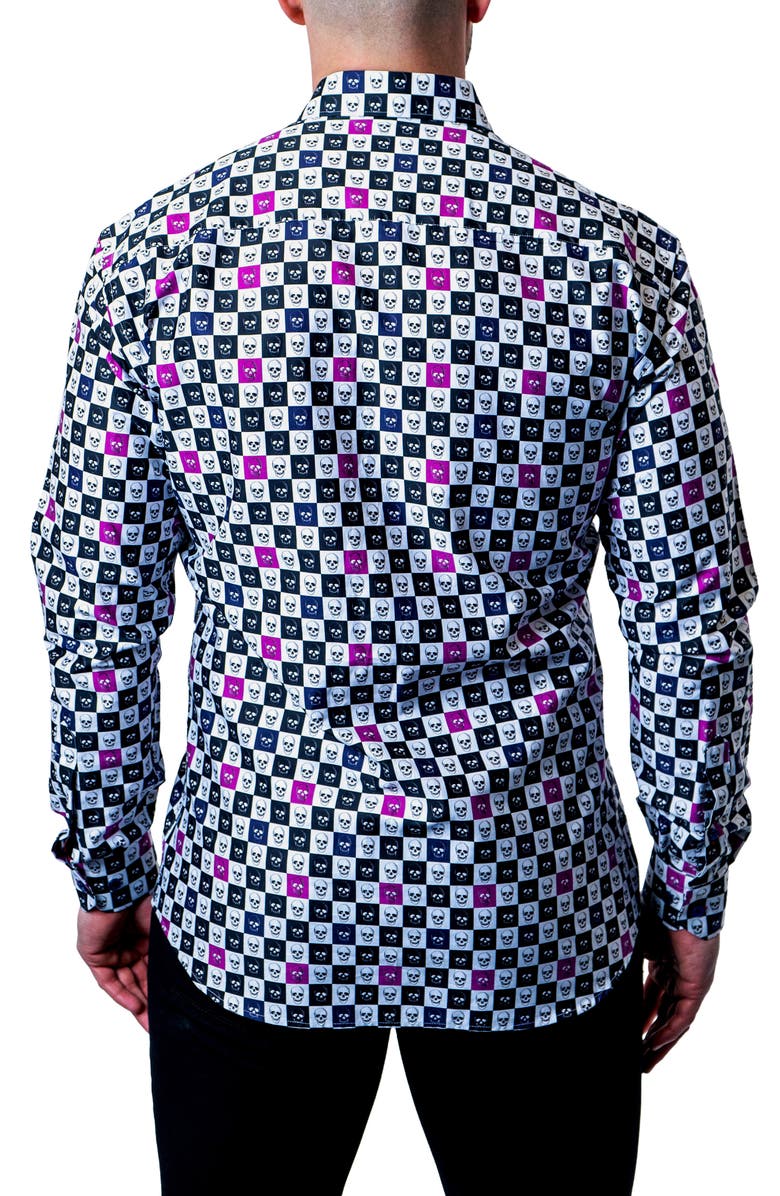 Maceoo Fibonacci Skull Square Multi Button-Up Shirt, Alternate, color, Blue/Purple Multi