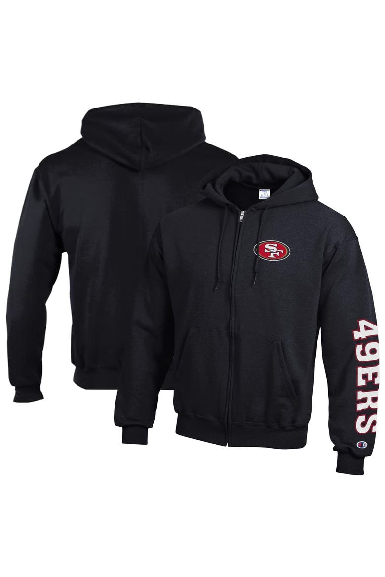 Men's Champion  Black San Francisco 49ers Powerblend Fleece Full-Zip Hoodie, Main, color, Black