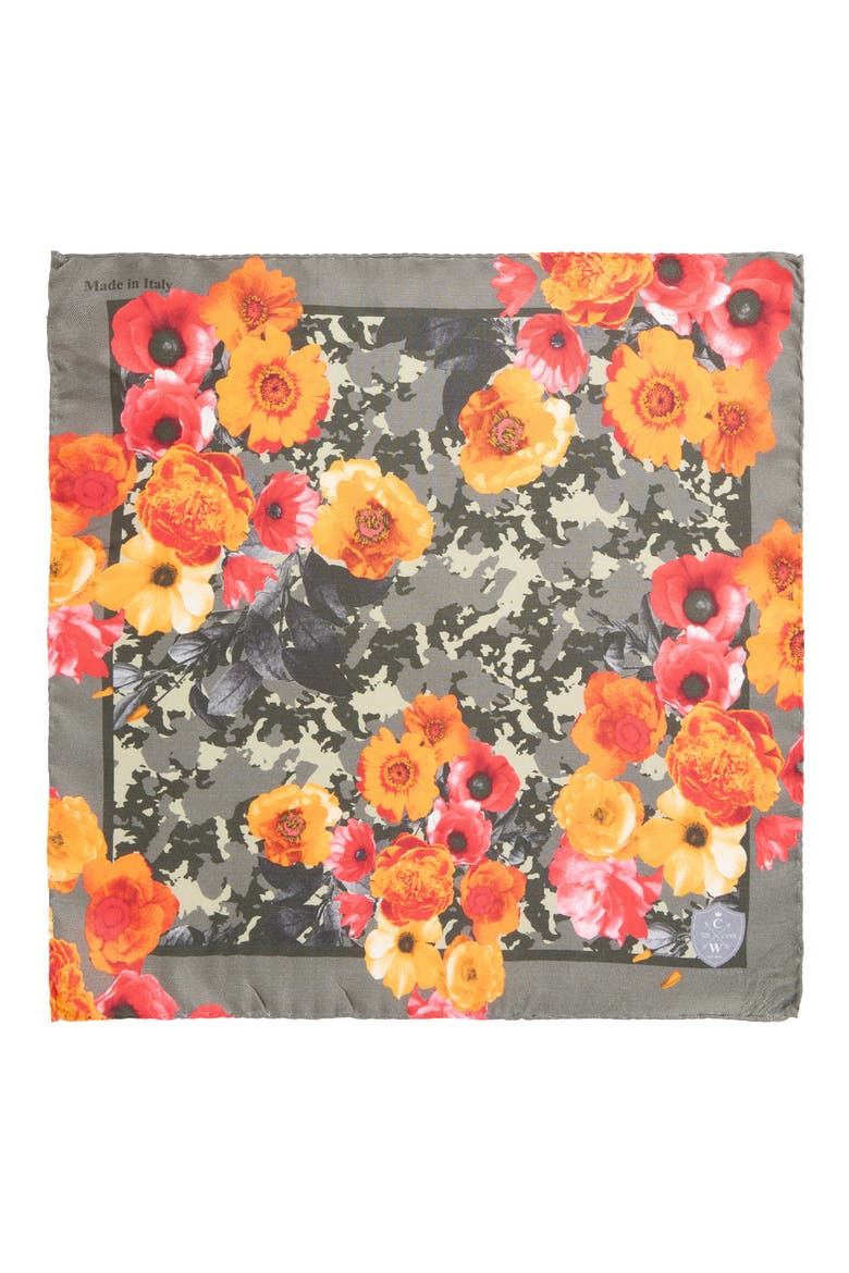 Floral Silk Pocket Square, Alternate, color, ORANGE