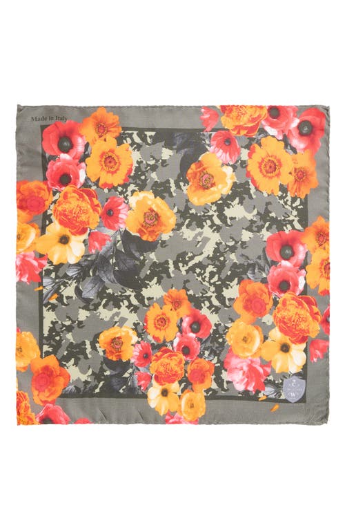 Clifton Wilson Floral Silk Pocket Square In Orange