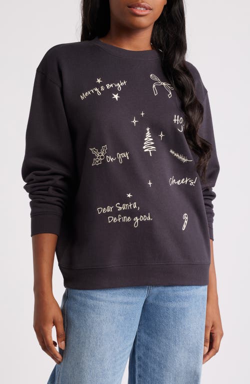 Vinyl Icons Holiday Embroidered Graphic Fleece Sweatshirt in Phantom 