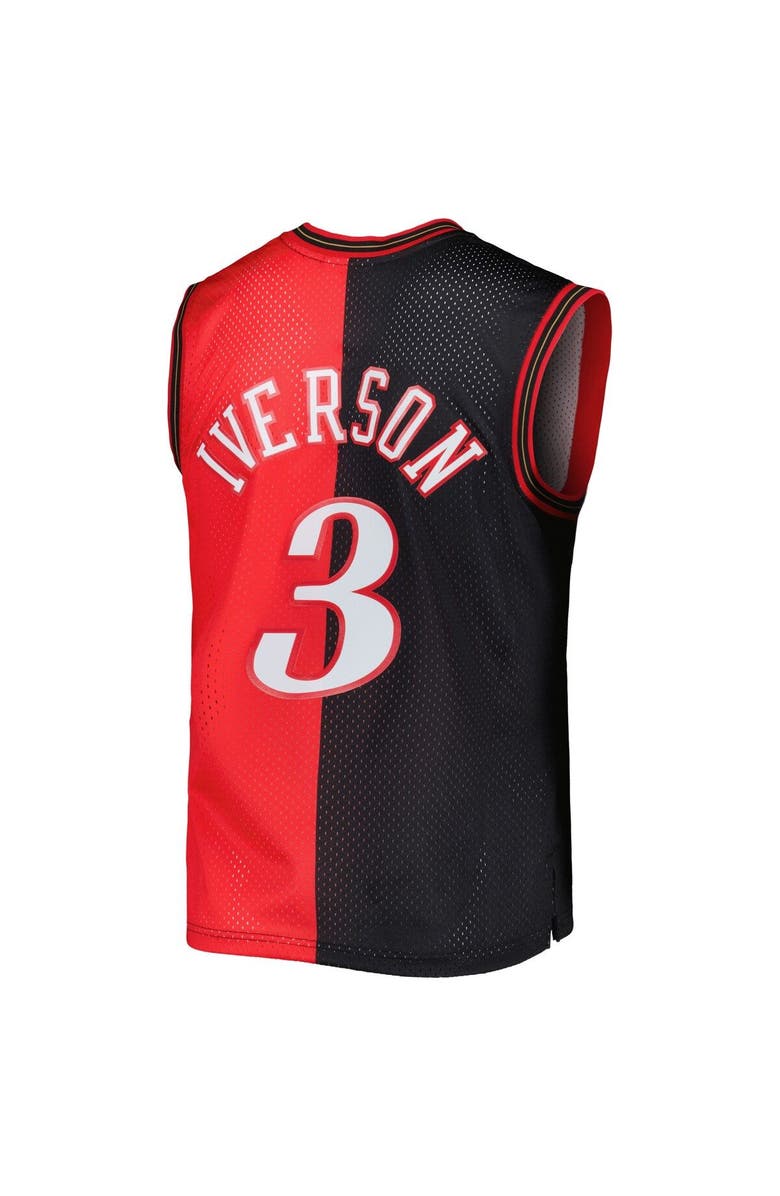 Mitchell & Ness Men's Mitchell & Ness Allen Iverson Black/Red Philadelphia 76ers Hardwood Classics 2000/01 Split Swingman Jersey, Alternate, color, 