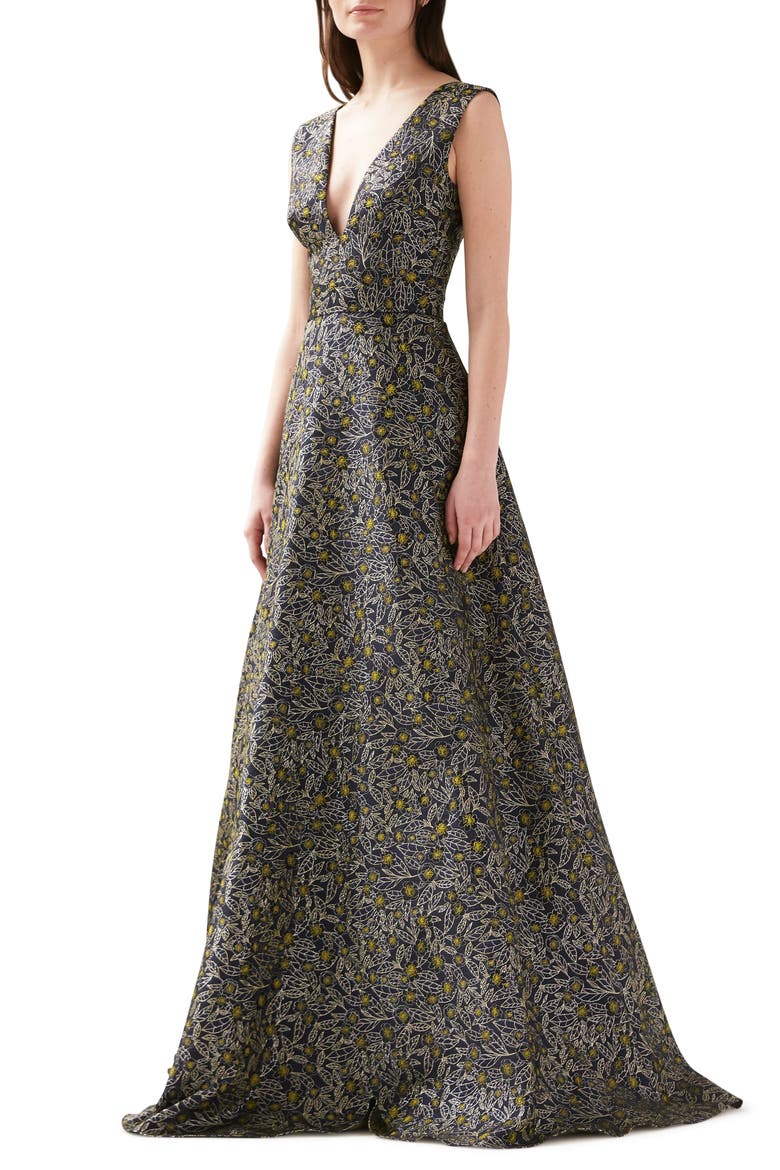 Floral Jacquard Gown, Main, color, NAVY GOLD