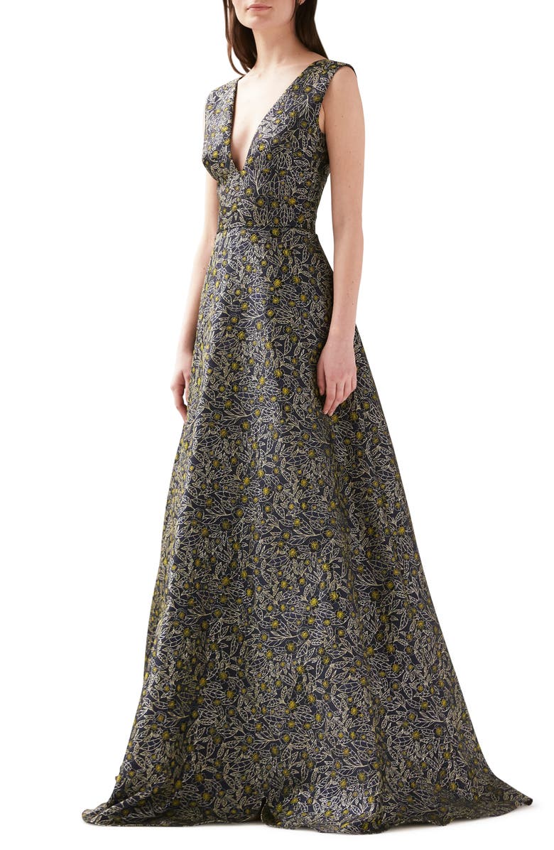ML Monique Lhuillier Floral Jacquard Gown, Main, color, 