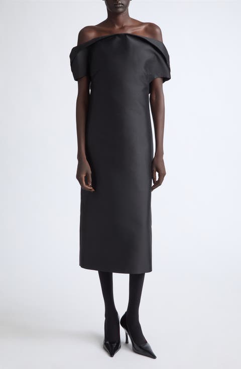 Off the Shoulder Corset Silk & Wool Dress