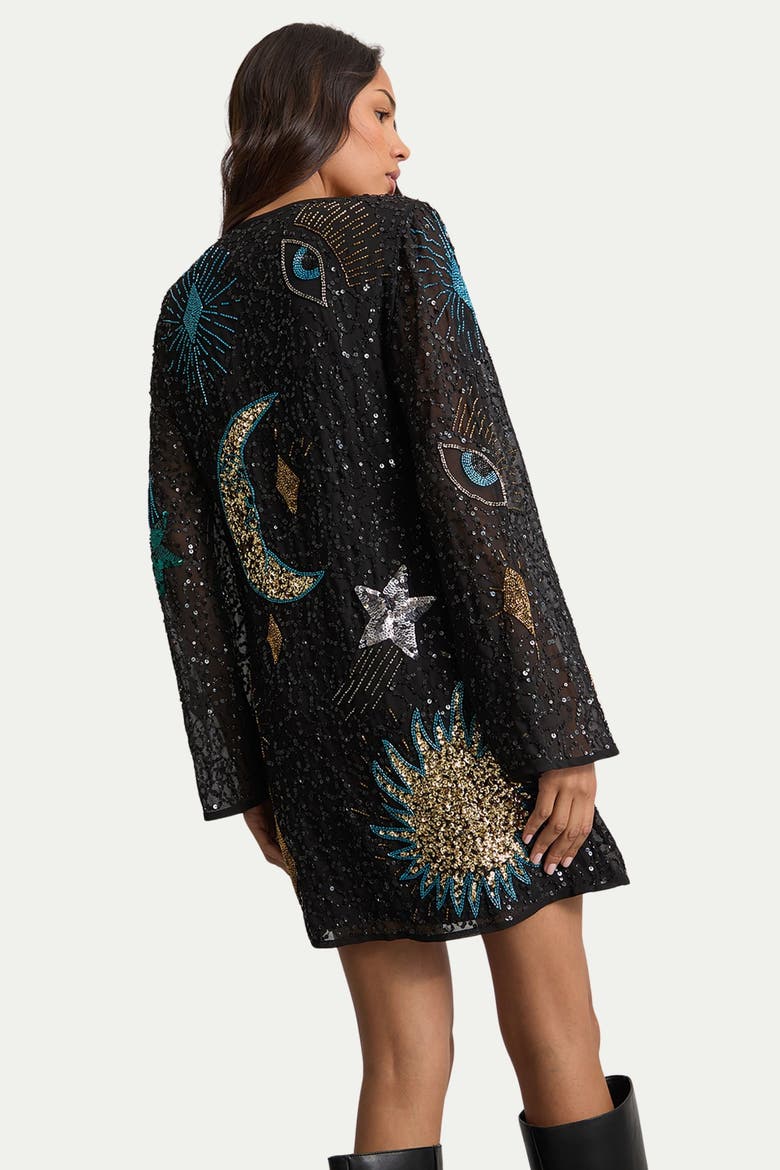 Celestial Sequin Embellished Mini Dress, Alternate, color, Black