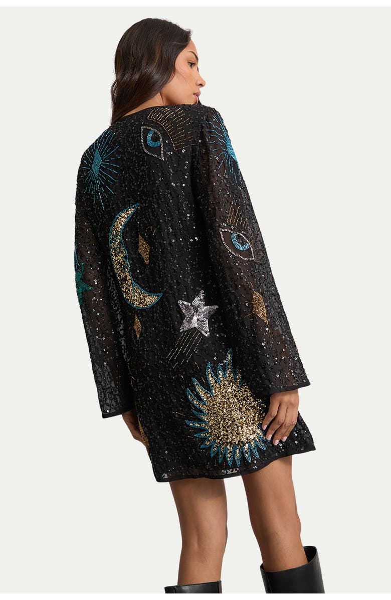 Warehouse Celestial Sequin Embellished Mini Dress, Alternate, color, Black
