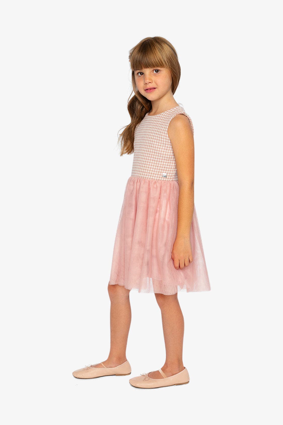 Deux par Deux Houndstooth Elegant Sleeveless Bi-Material Dress | Nordstrom