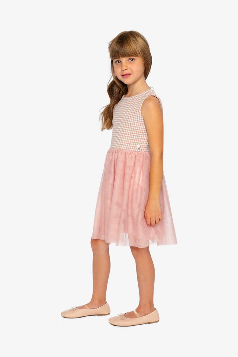 Houndstooth Elegant Sleeveless Bi-Material Dress, Alternate, color, Houndstooth Rose