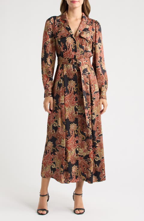Floral Long Sleeve Midi Shirtdress