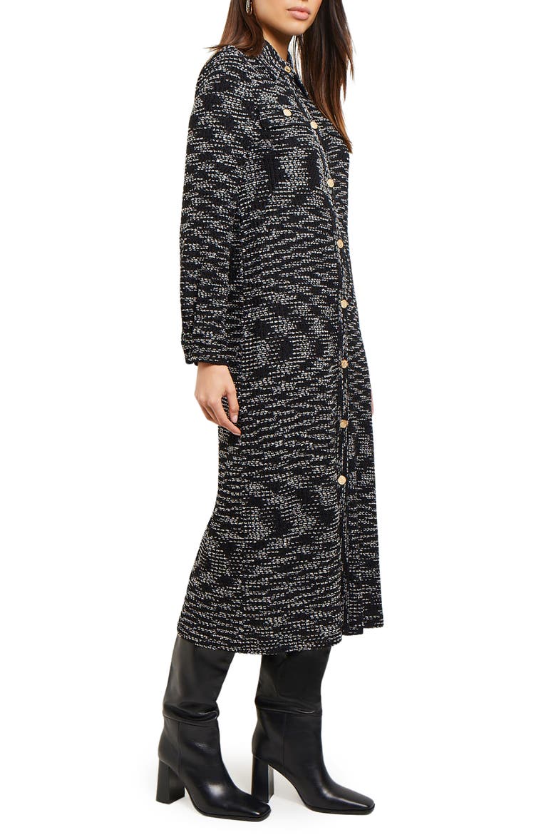 Long Sleeve Belted Tweed Knit Shirtdress, Alternate, color, BLACK/NEW IVORY