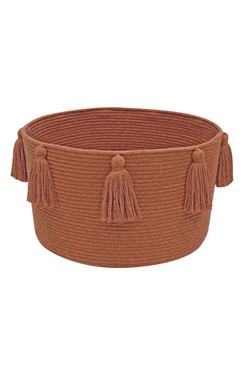 Lorena Canals Tassel Basket, Main, color, Chestnut