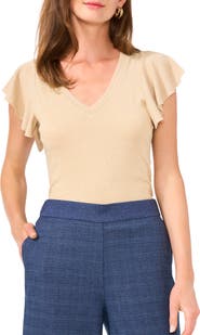 Vince Camuto Metallic Knit Flutter Sleeve Top