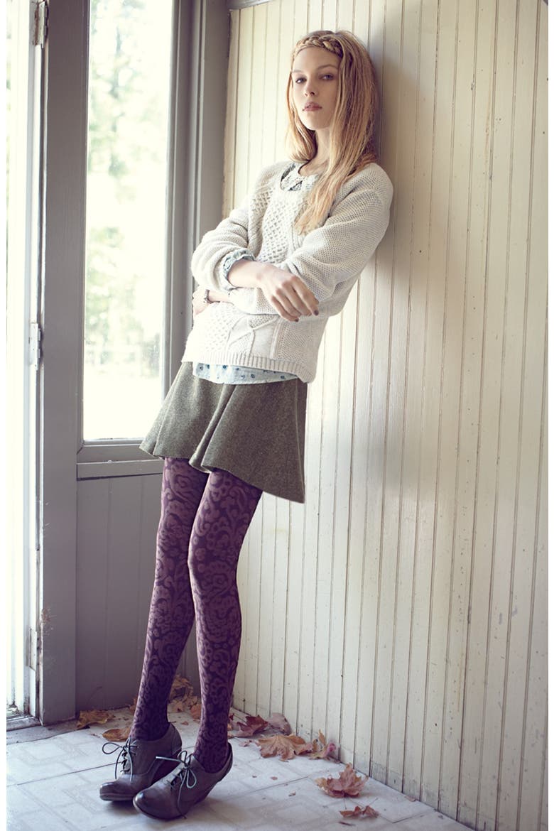 Hinge® Metallic Tweed Skater Skirt, Alternate, color, GREEN COMBO