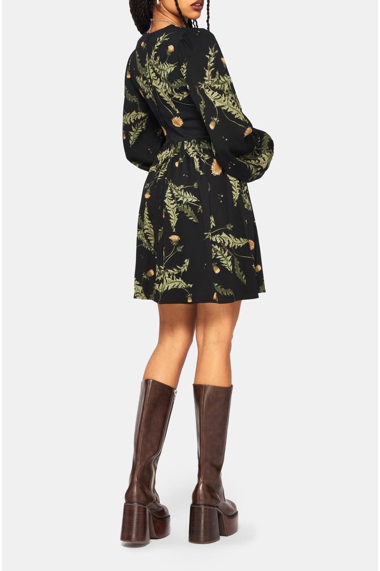 Cimora Dandelion Print Mini Dress, Alternate, color, Black