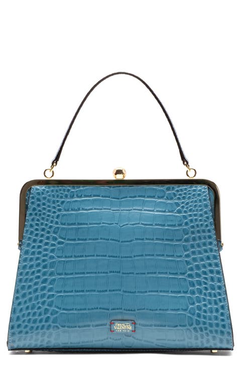 Jackie Croc Embossed Leather Frame Bag