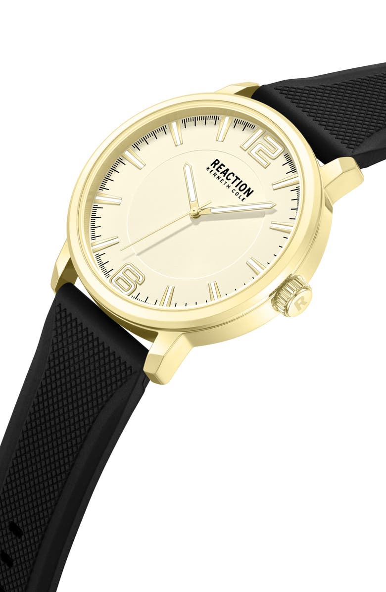 Kenneth Cole Reaction Classic Black Silicone Strap Watch, 44mm, Alternate, color, Yellow/ Black