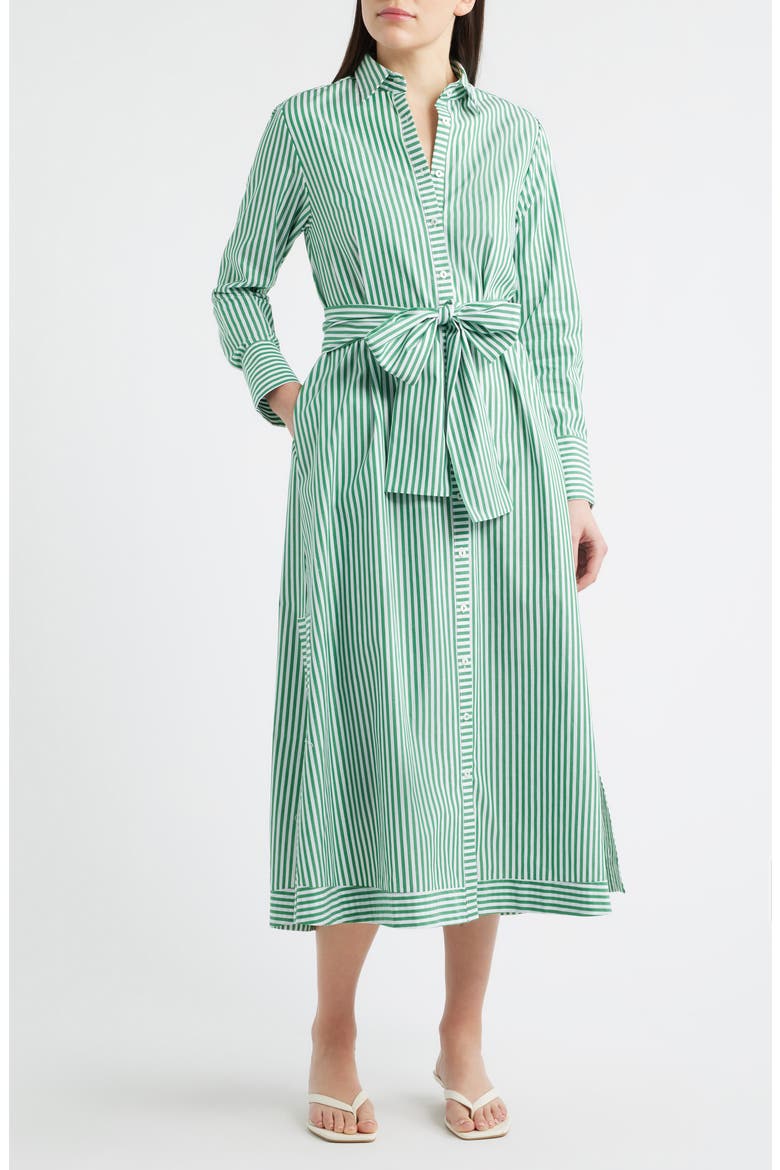 Sybil Stripe Long Sleeve Cotton Shirtdress, Alternate, color, PEA GREEN STRIPE